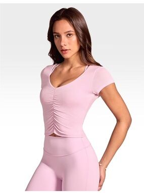 INGIA Pink Ruched Crop Top & High Waisted Shorts Matching Set